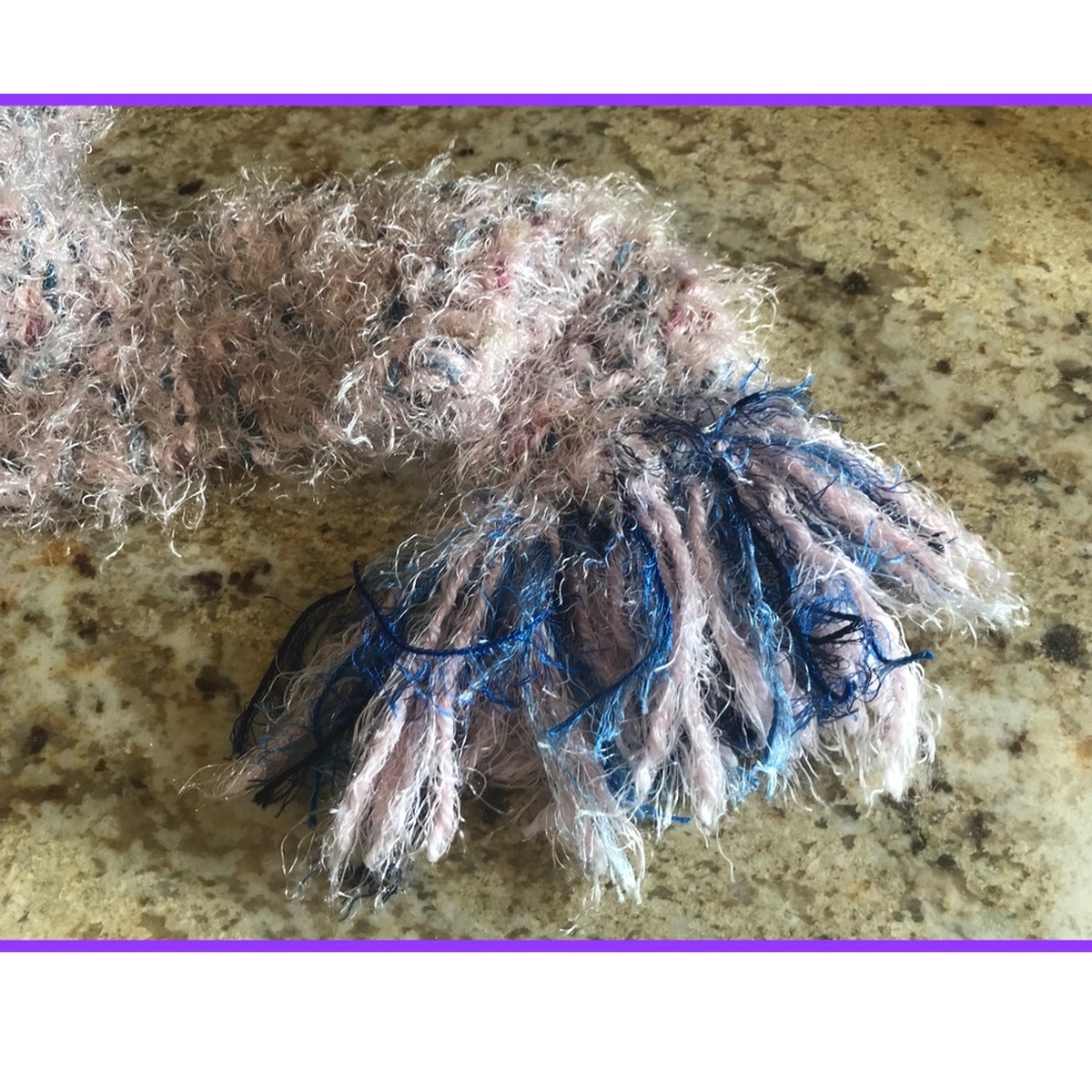 Hand-crafted eyelash yarn scarf extra long PURCHASED IN CARMEL, CALIFORNIA - Picture 4 of 5